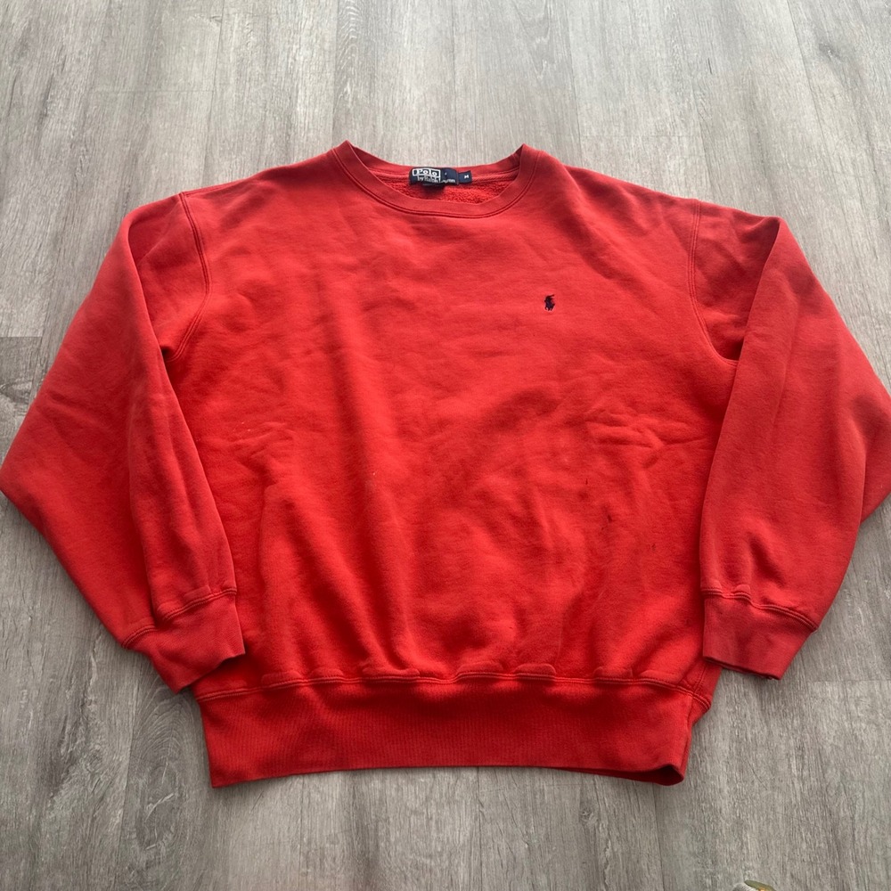 Vintage Polo Ralph Lauren Mens Crewneck‎ Sweatshirt Red Navy Pony Logo Size M
